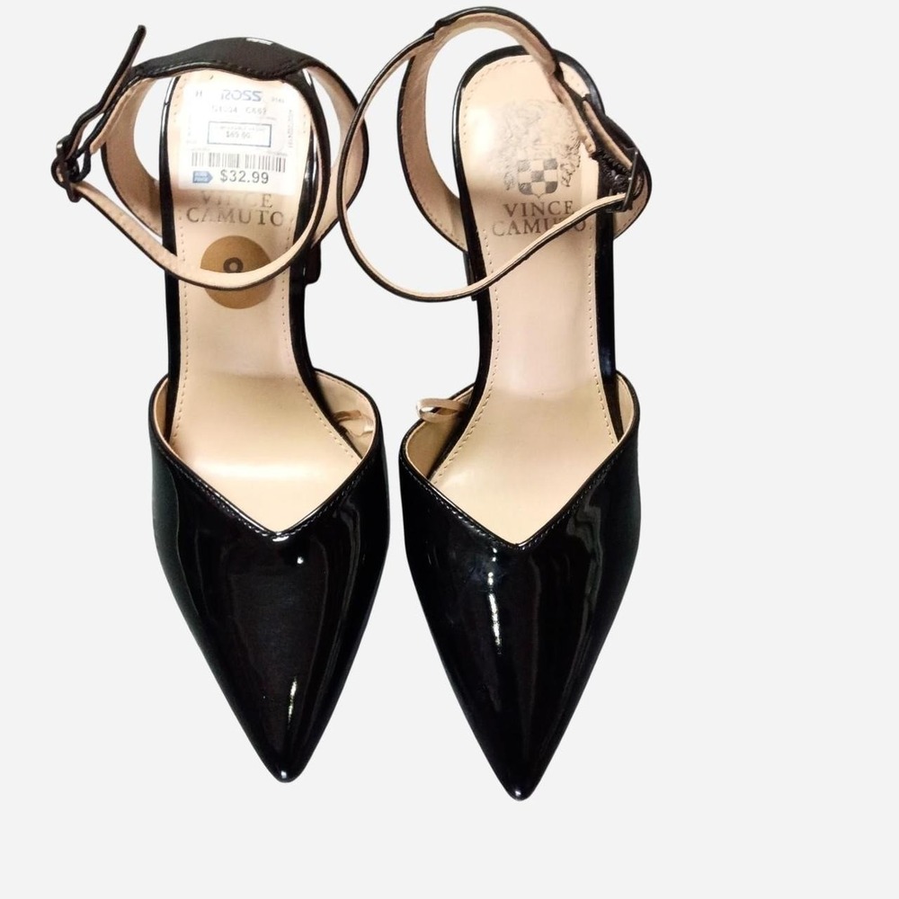 Vince Camuto Black Patent Leather Block Heel Pumps Size 8